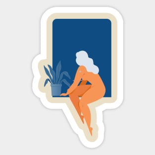 Woman sitting on the window Sticker